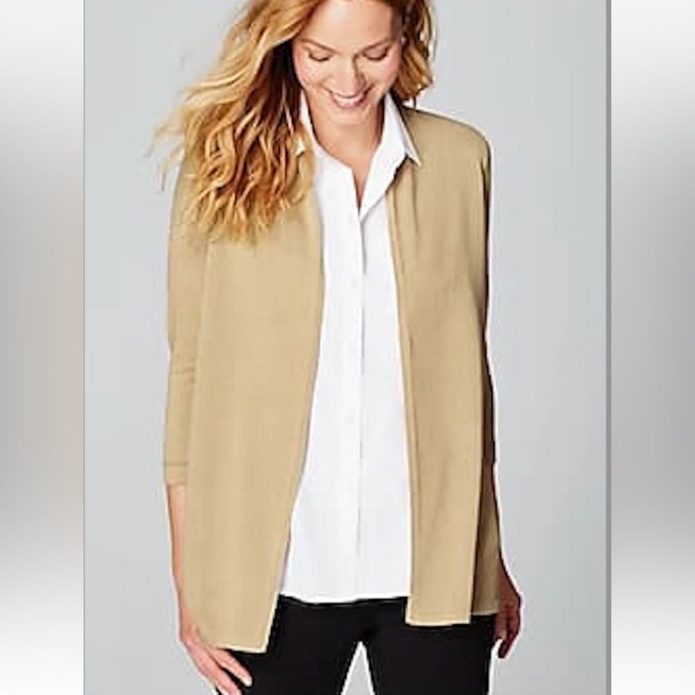 J Jill Tan Half Sleeve Open Front Cardigan Sweater NEW XS